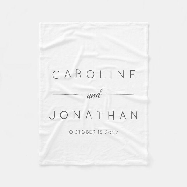 Modern Minimalist Script White Custom Wedding Fleece Blanket (Front)