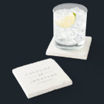 Modern Minimalist Script White Custom Wedding Stone Coaster<br><div class="desc">Modern Minimalist Script Purple White and Black Custom Wedding Stone Coaster</div>