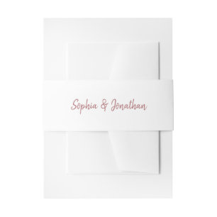 Modern Minimalist Script   White with Rose Wedding Invitation Belly Band