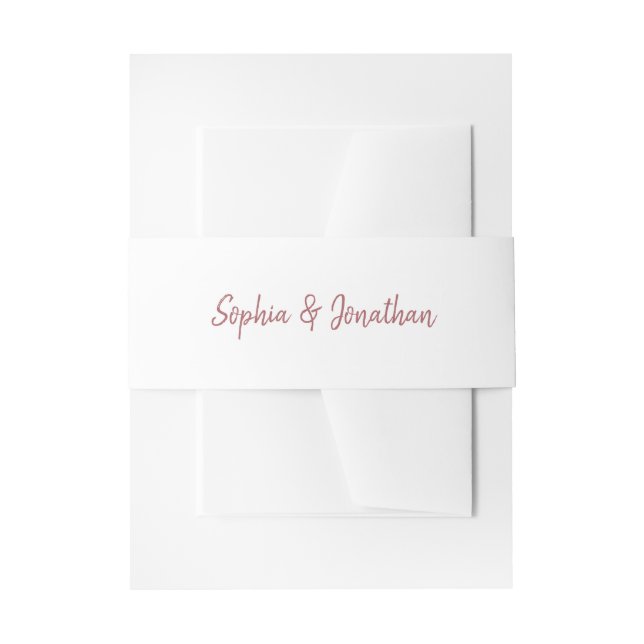 Modern Minimalist Script | White with Rose Wedding Invitation Belly Band (Front Example)