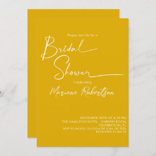 Modern Minimalist Script Yellow Bridal Shower Invitation