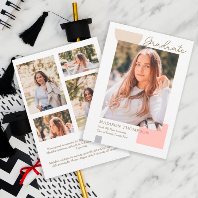 Modern Minimalist Shape Overlay Photo Graduation Announcement (Creator Uploaded)