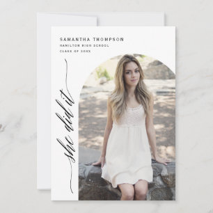 Modern Minimalist She Did It Graduation Arch Photo Invitation