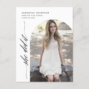 Modern Minimalist She Did It Graduation Arch Photo Postcard