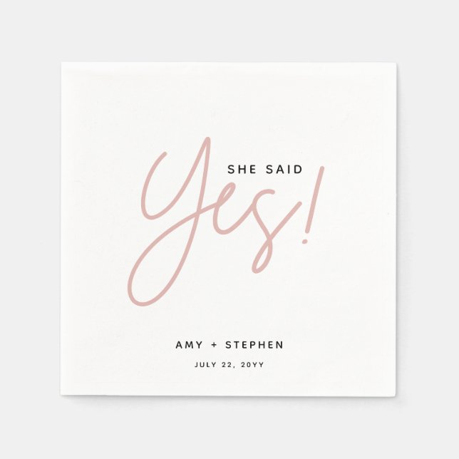 Modern Minimalist She Said Yes Engagement Party Napkin (Front)