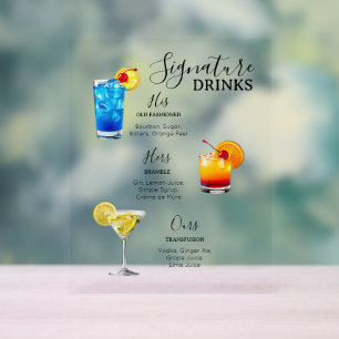 Modern Minimalist Signature Drinks Wedding Acrylic Sign