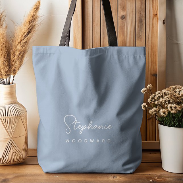 Modern Minimalist Signature Dusty Blue Tote Bag (Creator Uploaded)