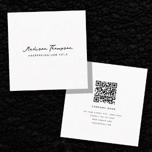 Modern Minimalist Signature Script QR Code White Square Business Card