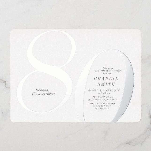 Modern minimalist silver 80th birthday (Front)