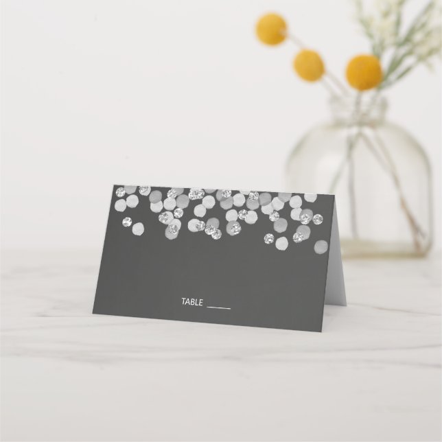 Modern Minimalist Silver And Black Wedding Place Card (Front)