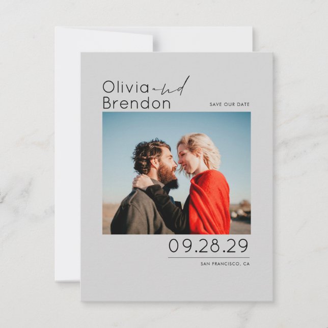 Modern Minimalist Silver Grey Save the Date Photo (Front)