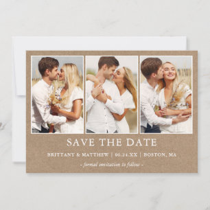 Modern Minimalist Simple 3 Photo Kraft Save The Date