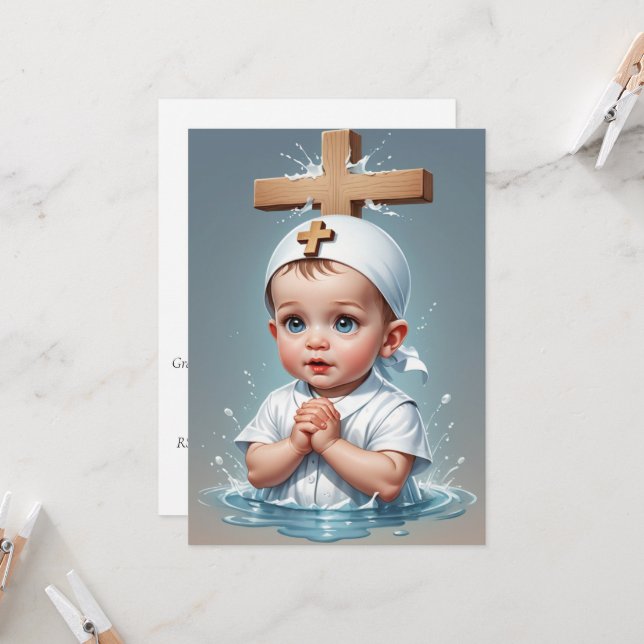 modern minimalist simple baptism invitations (Front/Back In Situ)