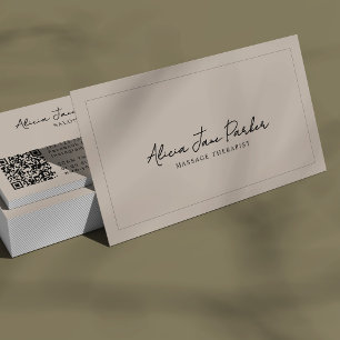 Modern minimalist simple beige therapist business card