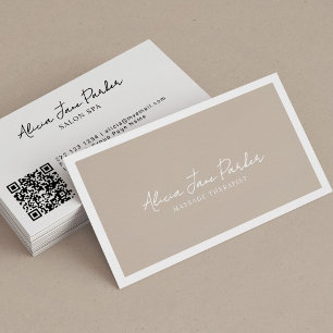 Modern minimalist simple beige white therapist business card