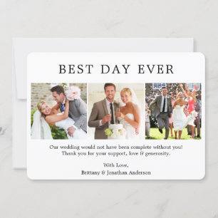 Modern Minimalist Simple Best Day Ever 3 Photo Thank You Card