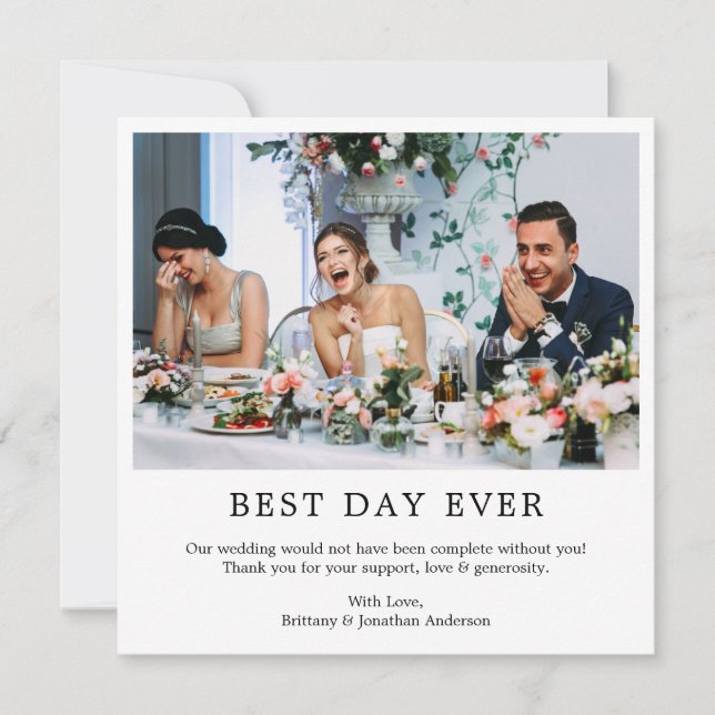 Modern Minimalist Simple Best Day Ever Square Thank You Card (Front)