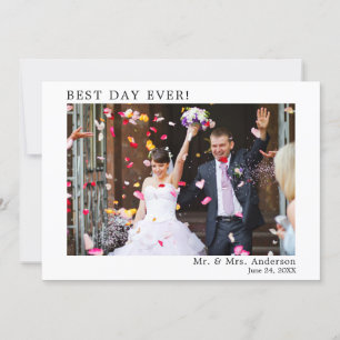 Modern Minimalist Simple Best Day Ever Wedding Thank You Card