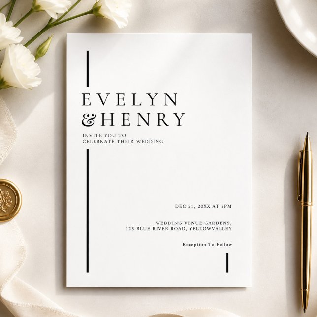 Modern Minimalist Simple Black Line Wedding Invitation (Creator Uploaded)