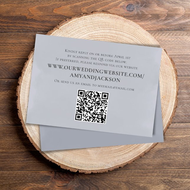 Modern Minimalist Simple Blue QR Code Website RSVP Card (Blue wedding invitation with QR code template)