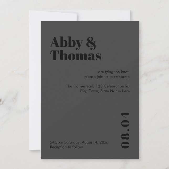 Modern Minimalist Simple Bold All Black Wedding Invitation (Front)