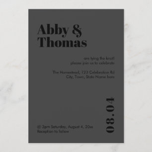 Modern Minimalist Simple Bold All Black Wedding Invitation