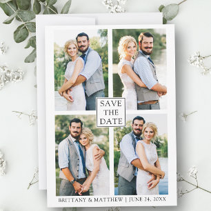 Modern Minimalist Simple Couple 4 Photo Save The Date