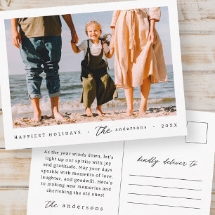 Modern Minimalist Simple Custom Family Photo Holiday Postcard