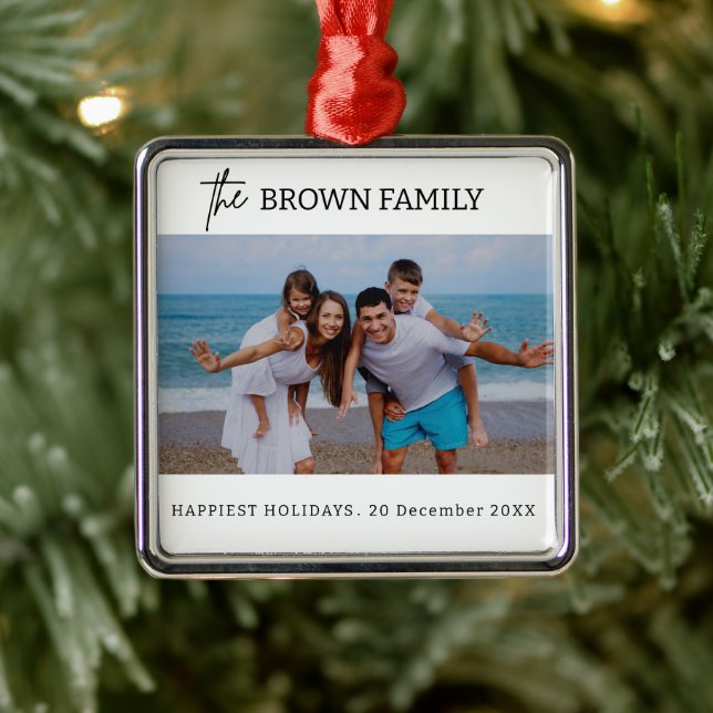 Modern Minimalist Simple Custom Family Photo  Metal Ornament (Tree)