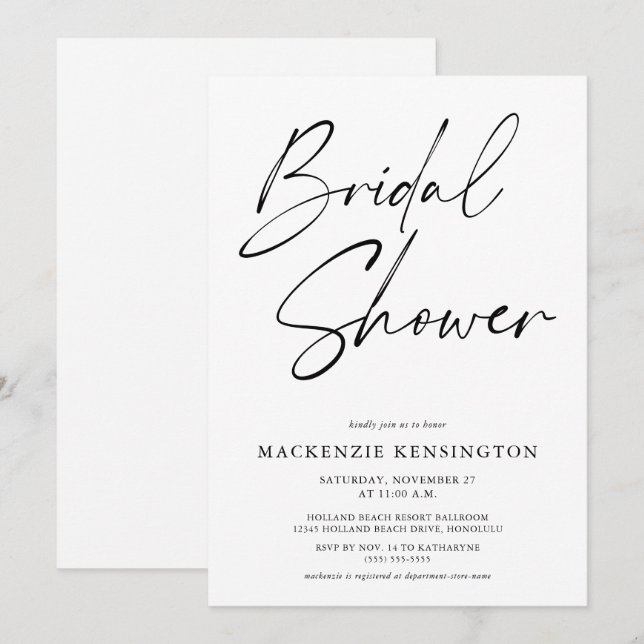 Modern Minimalist Simple Elegant Bridal Shower Invitation (Front/Back)