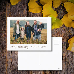 Modern Minimalist Simple Family Photo Thanksgiving Holiday Postcard