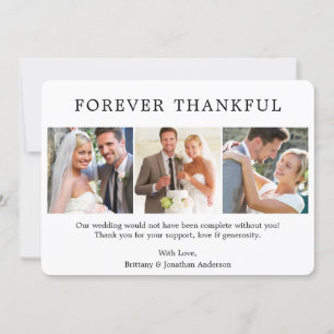 Modern Minimalist Simple Forever Thankful 3 Photo Thank You Card