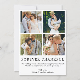 Modern Minimalist Simple Forever Thankful 4 Photo Thank You Card