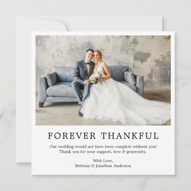 Modern Minimalist Simple Forever Thankful Square Thank You Card (Front)