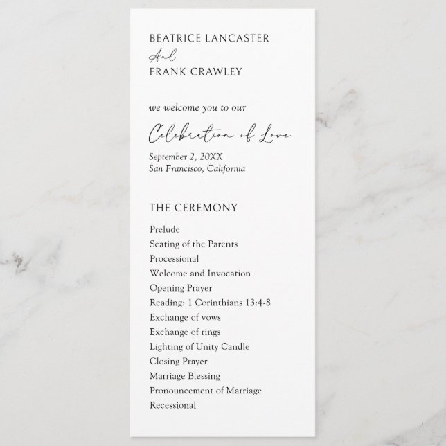 Modern Minimalist Simple Formal Elegant Wedding Program (Front)