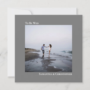 Modern Minimalist Simple Grey Square Photo Wedding Invitation