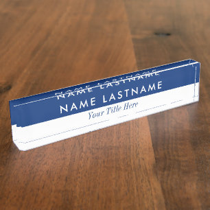 Modern Minimalist Simple Half Navy Blue White Nameplate