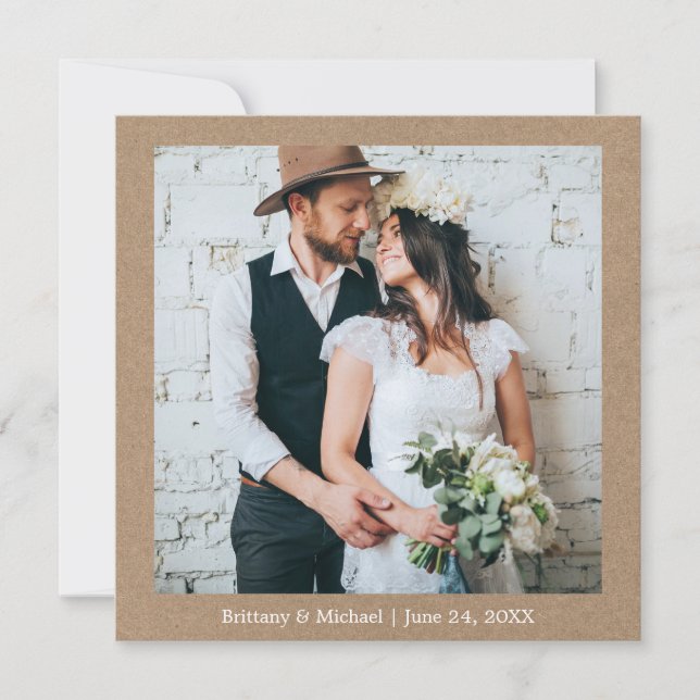 Modern Minimalist Simple Kraft Wedding Photo Thank You Card (Front)