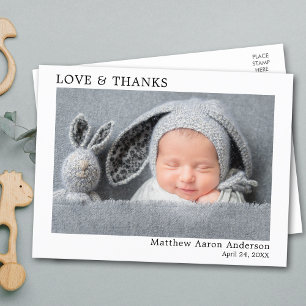 Modern Minimalist Simple Love and Thanks Baby Postcard