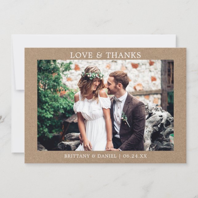 Modern Minimalist Simple Love Thanks Wedding Kraft Thank You Card (Front)