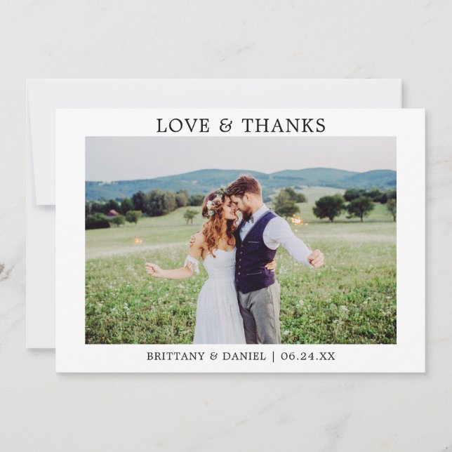 Modern Minimalist Simple Love Thanks Wedding Thank You Card (Front)