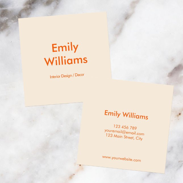 Modern Minimalist Simple Orange Beige Square Business Card (Creator Uploaded)