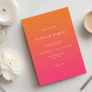 Modern Minimalist Simple Orange Pink Wedding Invitation