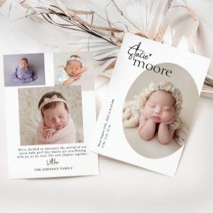 Modern Minimalist Simple Oval Photo Baby Birth Announcement