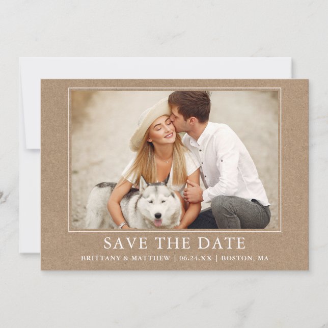 Modern Minimalist Simple Photo Kraft Save The Date (Front)