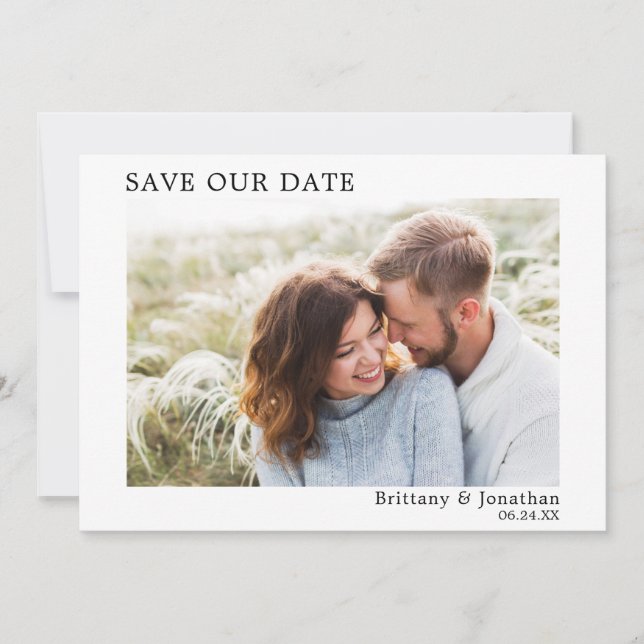 Modern Minimalist Simple Photo Save Our Date Card (Front)