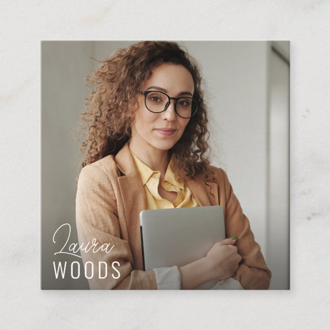 Modern Minimalist Simple Professional Photo  Square Business Card (Front)