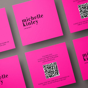 Modern minimalist simple QR code personal pink Square Business Card