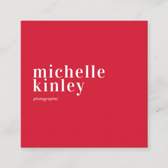 Modern minimalist simple QR code personal red Square Business Card (Front)