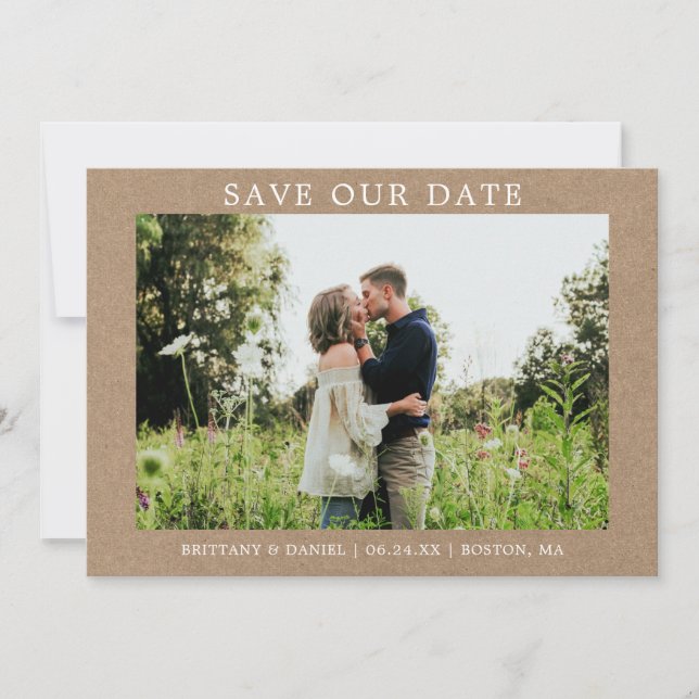 Modern Minimalist Simple Save Our Date Kraft Card (Front)